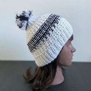 Handmade Pom Pom Knit Hat Black/White